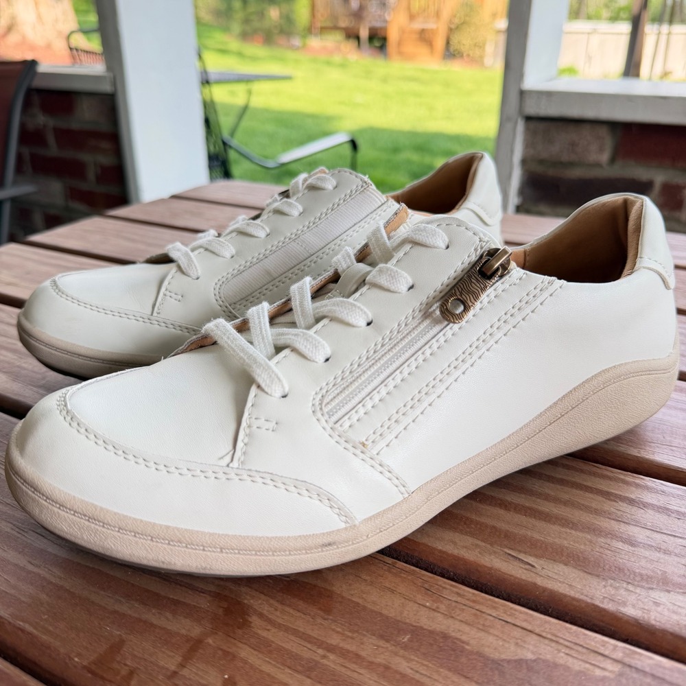 Clarks Bryianne Bayla Side Zip Sneaker Women 8.5 M Off White Leather Comfort